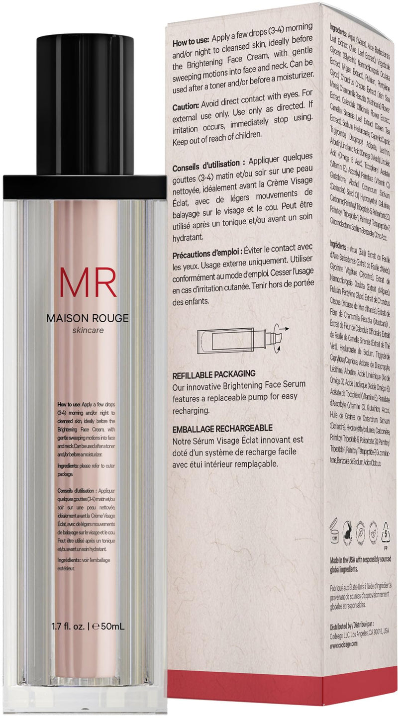 Maison Rouge Brightening Face Serum by Codeage - Glutathione Serum, Vitamin C, E, Hyaluronic Acid, Collagen - Radiance Enhancing - Parabens and Sulfates-Free - Refillable - All Skin Types - 1.7 fl oz Face Serum - 1.7 fl oz