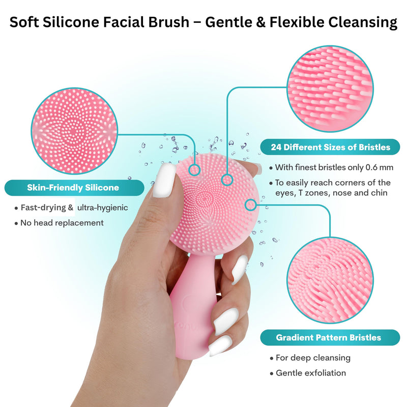 Silicon Facial Cleansing Brush - Electric, Rechargeable, Waterproof IPX7 - Rotating Magnetic Beads - 4 Function Modes - Face Massage for Deep Cleaning - Magnetic Charging Base - Ergonomic Handle