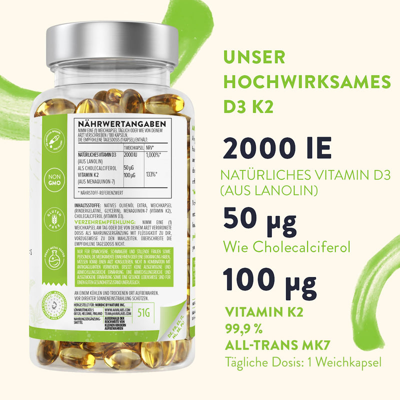 [Australia] - Vitamin D3 K2 high dosage with virgin olive oil - Vitamin D high dosage 2000 IU + Vitamin K2 MK7 100μg - sunshine vitamins Vitamin D K2 GMO, gluten and lactose free 180 Vitamin D3 K2 capsules high dosage 