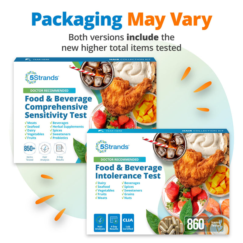 [Australia] - 5Strands Food & Beverage Intolerance Test for Adults & Kids, 868 Items Tested, Gluten & Lactose, at-Home Sensitivity Testing, Hair Analysis, Gut Health Test, Results in 4 Days Comprehensive 