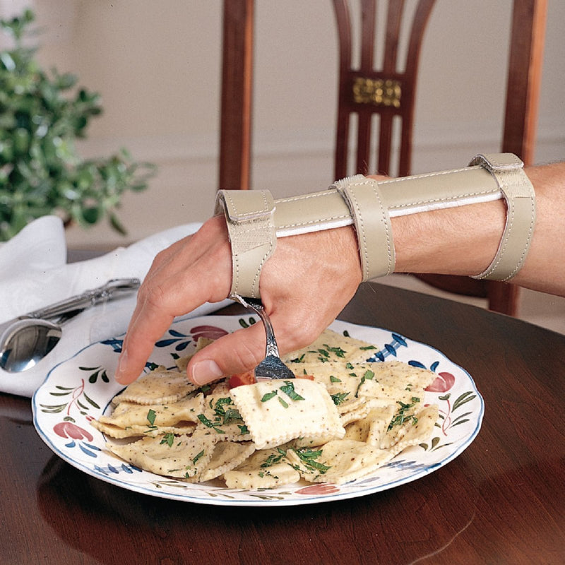 [Australia] - Sammons Preston Economy Wrist Support with Utensil Holder Pocket for Right Hand, Leather Covered Metal Wrist Splint & Kitchen Aid for Carpal Tunnel & Hand Injuries, Stabilize Right Wrists, Large 3.5" Right Large 