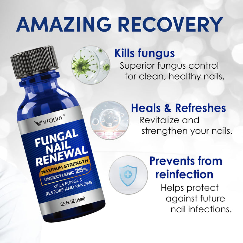 Toenail Fungus Treatment Extra Strength – VTROUY 2 Bottle Nail & Toe Solution with Undecylenic Acid 25% and Tea Tree Oil 15ml 2Pcs