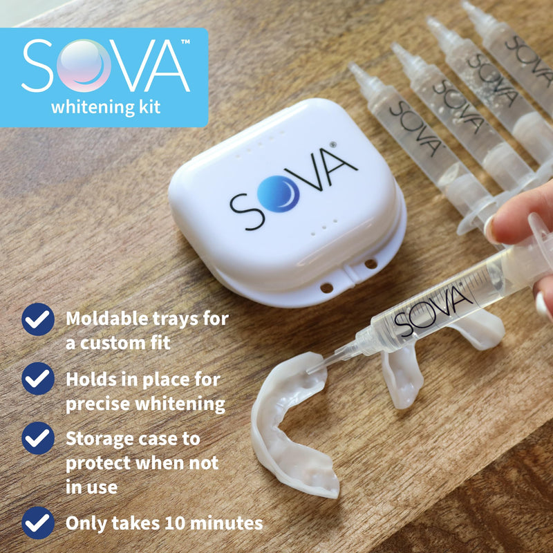 [Australia] - SOVA White - Teeth Whitening Kit - Includes 2 Custom-Fit Trays, 5 Whitening Gel Applicators & Protective Case - Peroxide for Extreme Whitening - BPA, Latex, Phthalates & PVC Free 