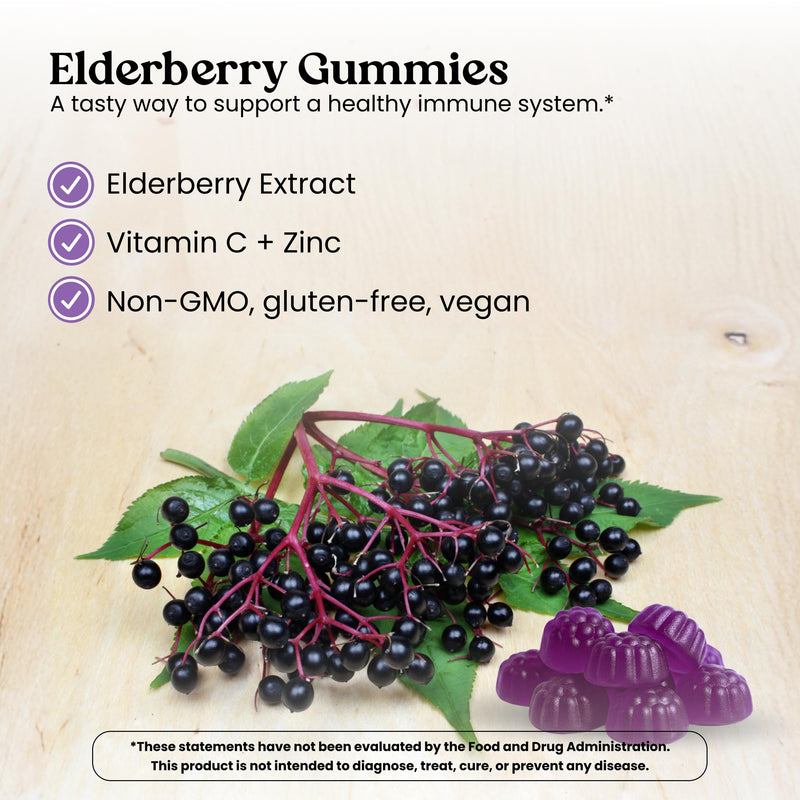 Elderberry Gummies with Vitamin C, Zinc, Immune Support Vegan | Sambucus Elderberry Extract, Daily Booster, Chewable Adult Vitamins, Non-GMO, 60 Gummies 60 Count (Pack of 2)