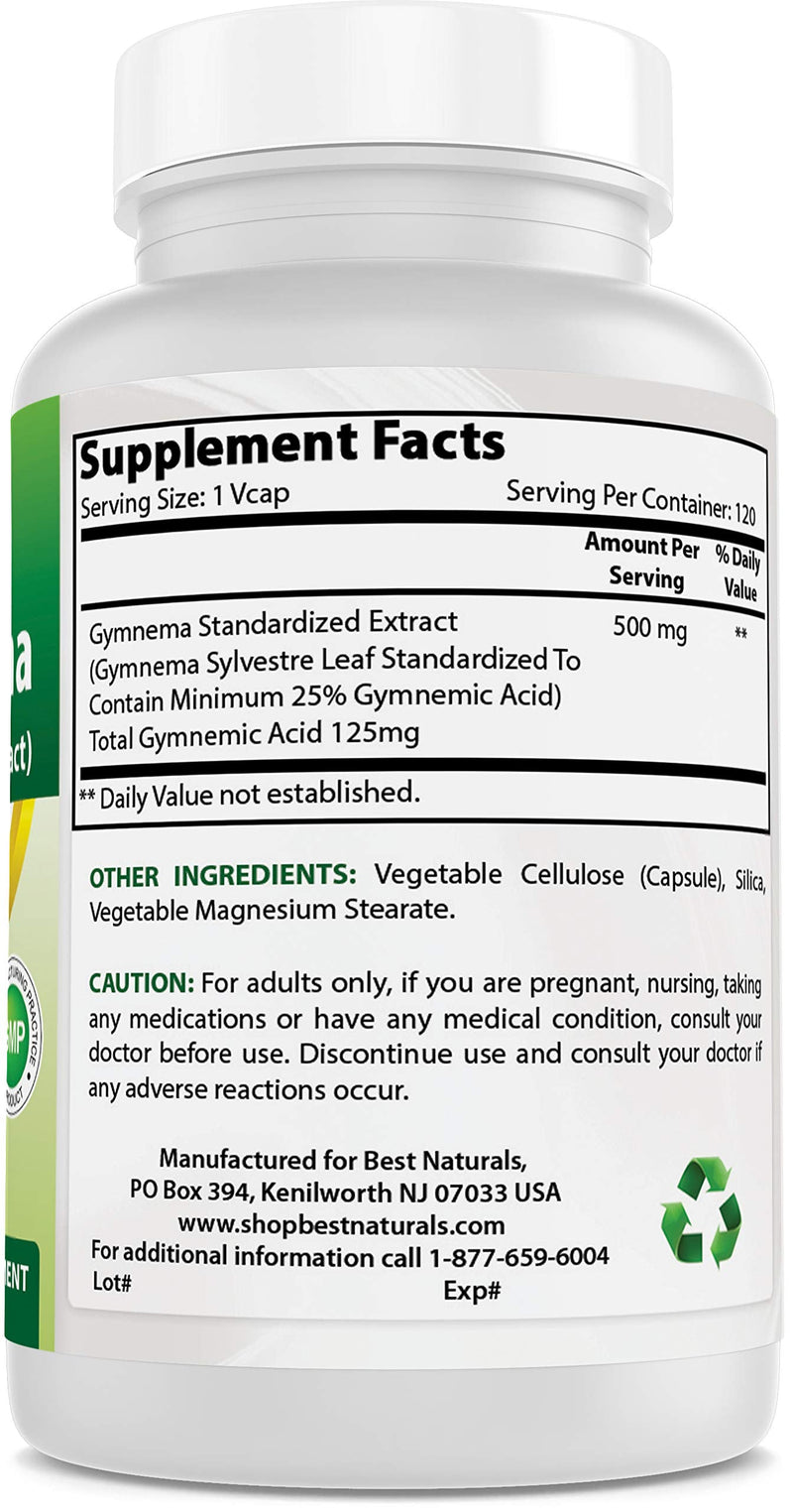Best Naturals Gymnema Sylvestre leaf 500 mg 120 Capsules