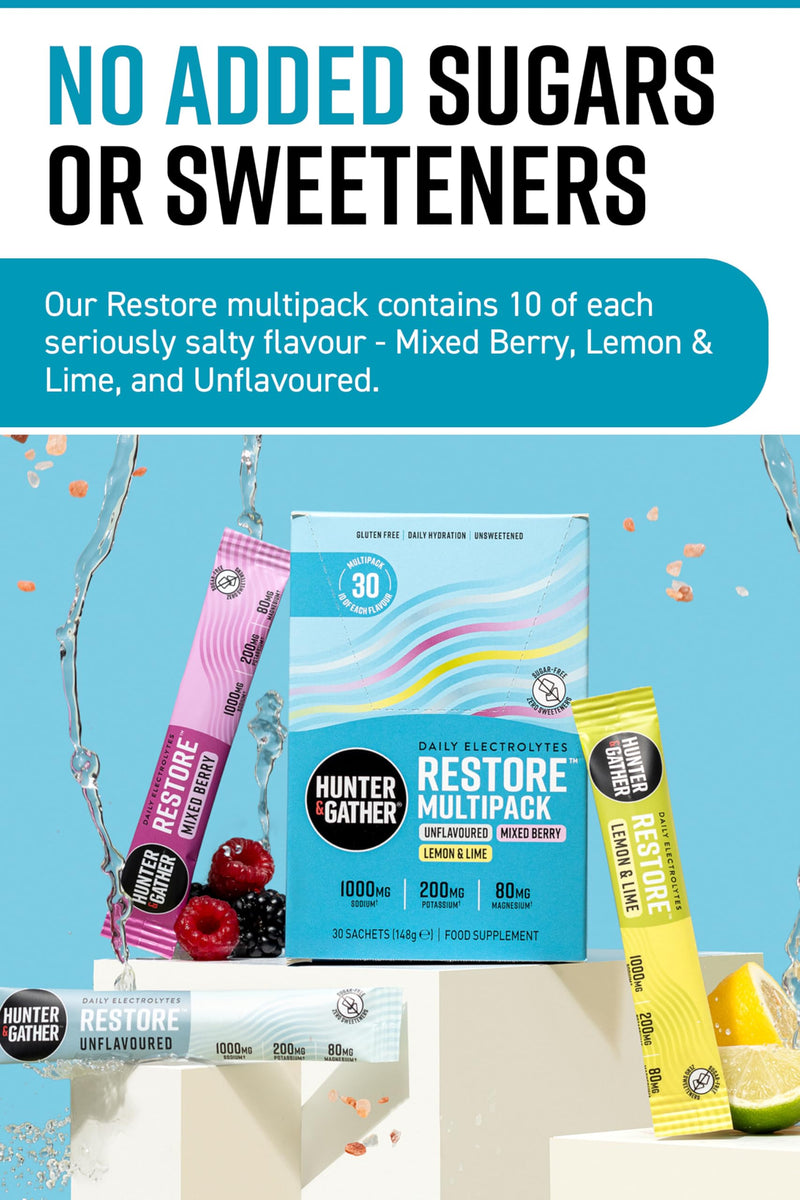 [Australia] - Hunter & Gather Restore Electrolyte Powder Bag x 30 I Multipack | Sugar-free I 100% natural hydration I Optimal mineral ratio I Keto I Scientifically formulated 