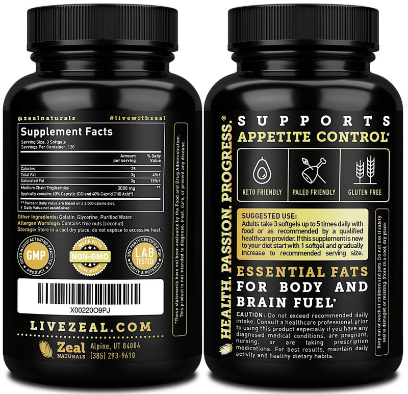 [Australia] - Pure MCT Oil Capsules (360 Softgels | 3000mg) 4 Month Supply Keto Pills w Unrefined Coconut - C10 & C8 Brain Fuel, Energy, Octane Ketosis 