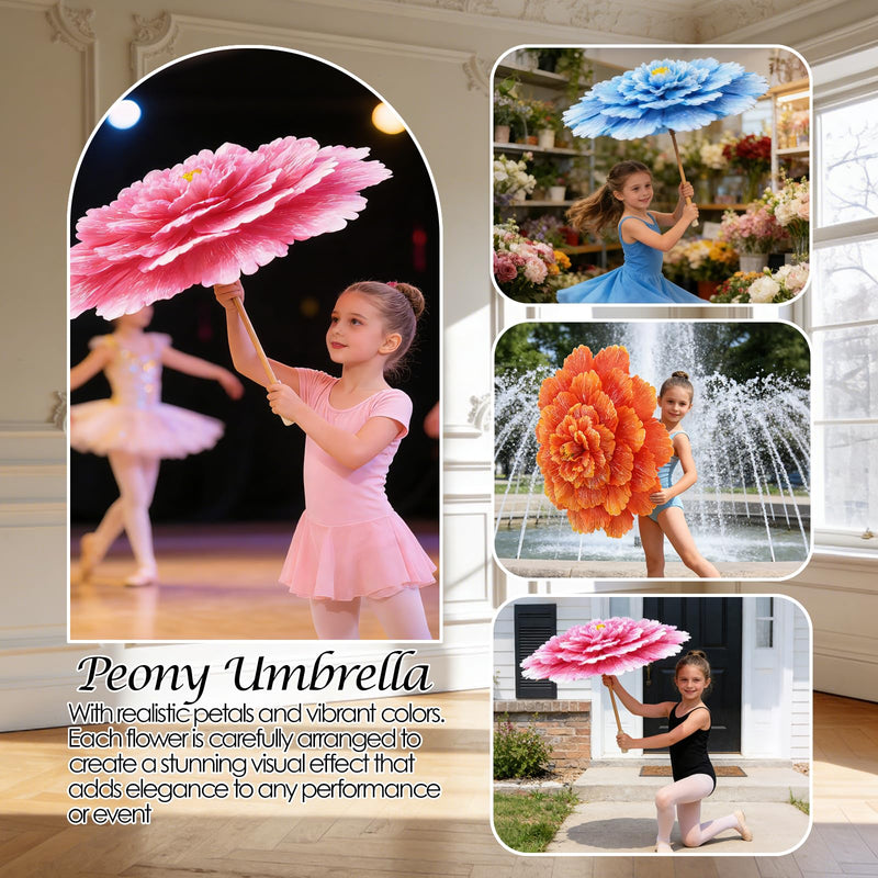 Peony Flower Umbrella for Girls Dance Performance Props Holding Flowers in Hand, Wide Application for Holiday gatherings Pink