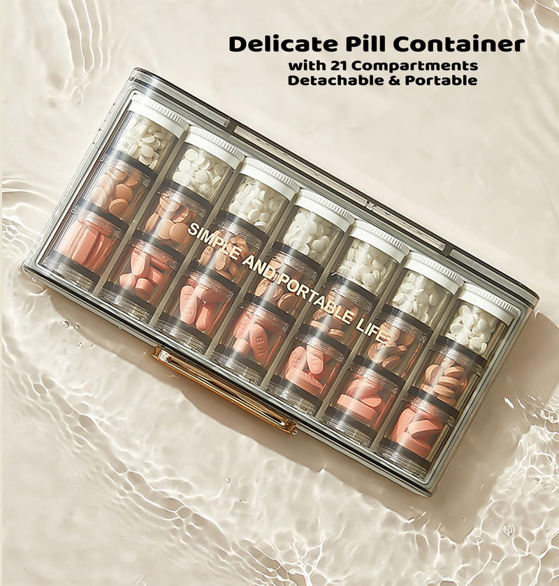MURRI&MURRDI 7-Day Pill Organizer with 21 Compartments for 3 Times Daily - Extra-Large Moisture-Proof Travel Pill Case for Vitamins, Fish Oil, Medications - Weekly Medicine Dispenser, White D White 21 Cells