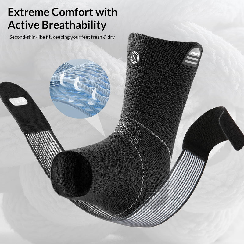 Ankle Brace Compression Support with Removable Fishnet Strap, 3D Knit Plantar Fasciitis Relief Achilles Tendonitis Brace, Ankle Compression Sleeve for Pain Relief & Injury Healing, Black/L Black（Pack of 1） Large