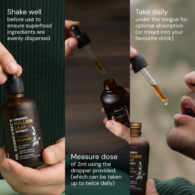 Mullein Drops for Lungs | 4 fl oz Organic Mullein Leaf Extract Liquid | 72,000mg Bottle with Liquorice Root | Flavonoid Support, Saponin Balance | 2 Months Supply 120ml