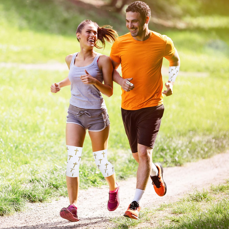 Whaline 4 Rolls Christian Athletic Tapes White Gold Cross Sport Tapes First Aid Injury Wrap for Gymnastics Trainers Wrist Knee Ankle, 2 Inch x 23 Ft