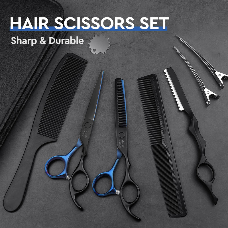 [Australia] - JASON professional hairdressing scissors - hair cutting scissors and thinning scissors 6.5 inch hair scissors for hairdressers/beginners, blue-black 