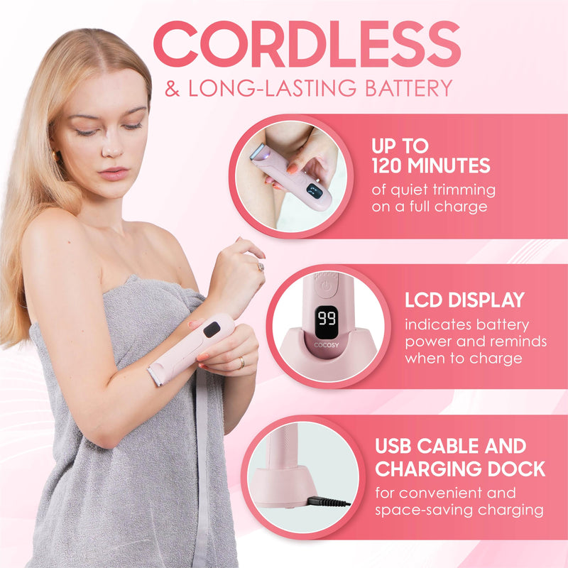 [Australia] - Bikini Trimmer - Pubic Hair Trimmer for Women, Ceramic Blade, Waterproof Electric Shaver for Women with Standing Recharge Dock & Travel Pouch, Female Hygiene Razor 