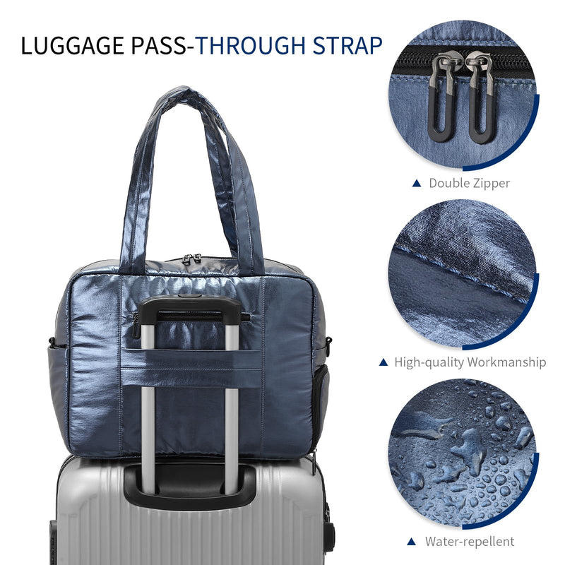 DTGN 45L Travel Duffle Bag Waterproof Carry on Bag for Women, Lightweight Weekender Bag with Shoe Pocket, Casual Gym Overnight Luggage Bag (Dark Blue)