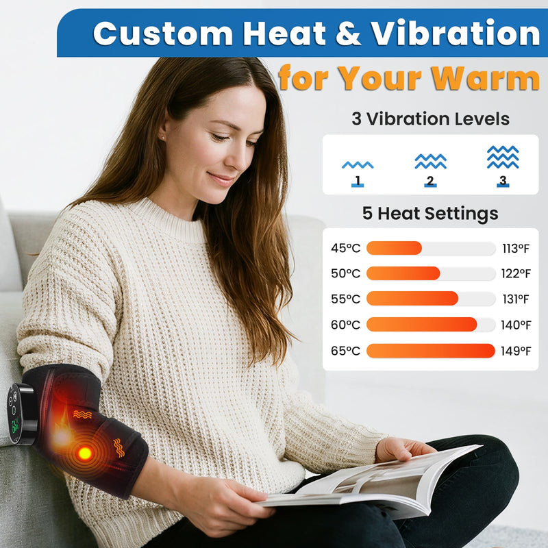 Cordless Elbow Heating Pad for Tendonitis and Tennis Elbow, Elbow Massager for Pain Relief, Rechargeable 3000mAh Battery Heating Pad for Arm, Heated Elbow Brace for Muscle Soreness Joint Pain Relief