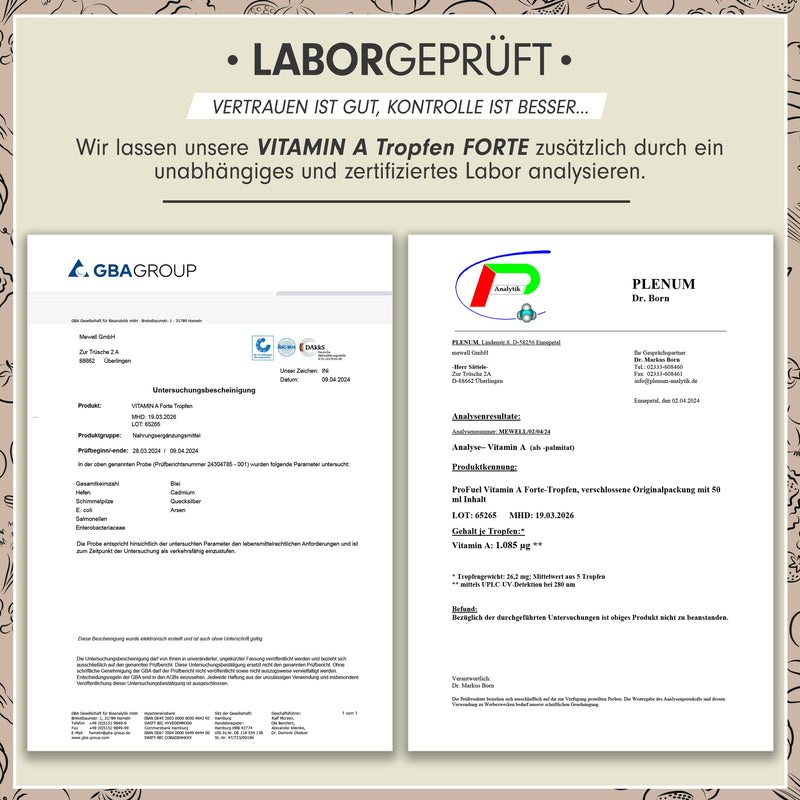 [Australia] - Vitamin A drops FORTE - 1000 µg per drop - 1800 drops with vitamin A from retinyl palmitate - optimally high dosage & bioavailable - without additives - laboratory tested with certificate - 100% vegan 1x 1800 drops 