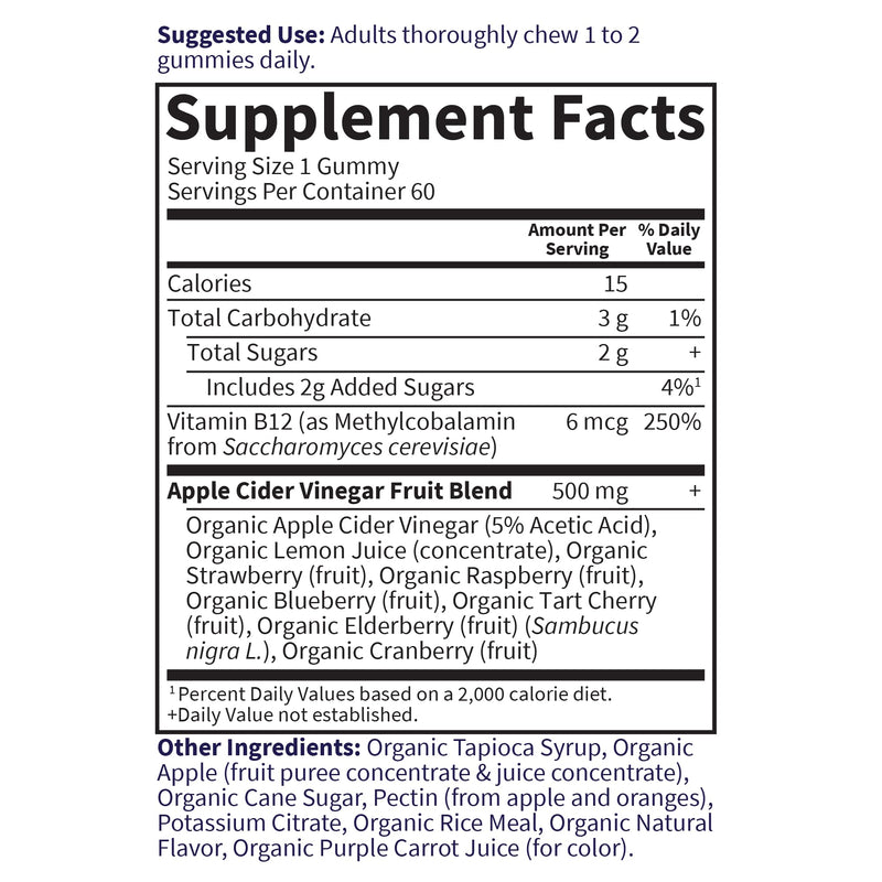 Garden of Life Organics Apple Cider Vinegar Gummies with Vitamin B12 – Organic ACV Gummy Vitamins, Vegan, Gluten-Free, Non-GMO, 60 Gummies | Vitamin B12 - Organic ACV Gummy Vitamins, Vegan, Gluten-Free, Non-GMO