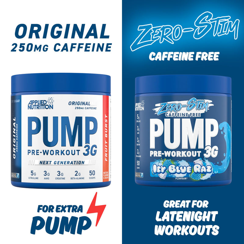 Applied Nutrition Pump Zero Pre Workout - Zero Stim, Caffeine Free, Energy & Performance (375g - 25 Servings) (Fruit Burst) Zero Stimulant - Fruit Burst