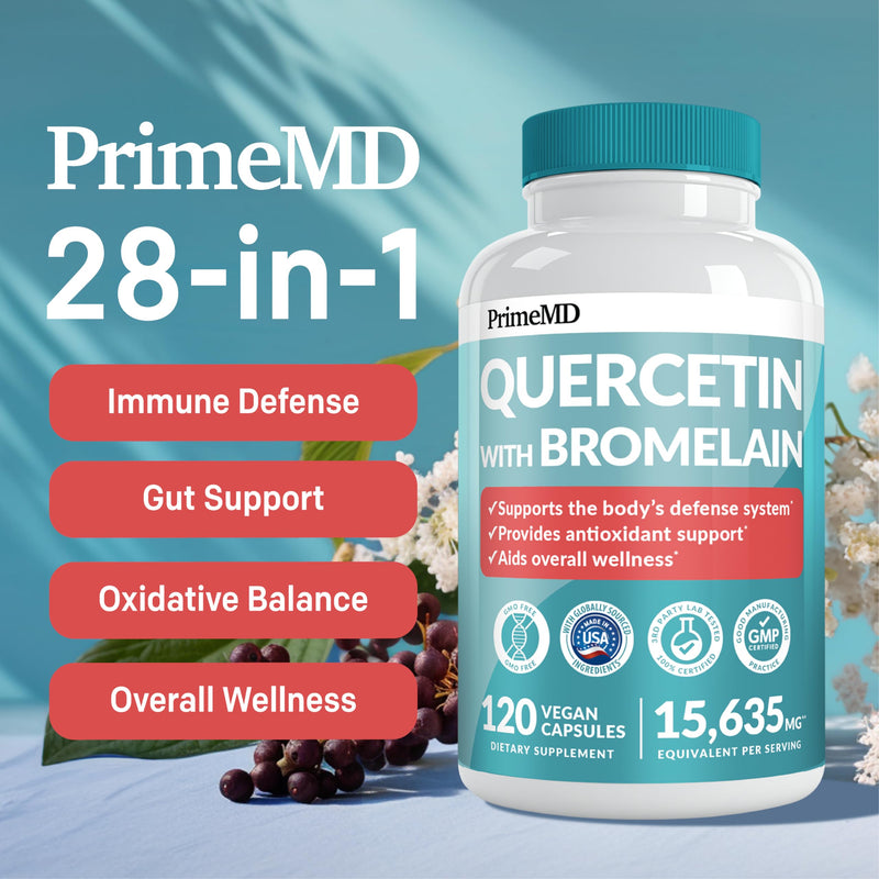 [Australia] - 28-in-1 Quercetin with Bromelain Supplement for Daily Immune Defense Support - Quercetin with Vitamin C and Zinc for Adults Enriched with Vitamin D and Elderberry (120ct) 120 Count (Pack of 1) 
