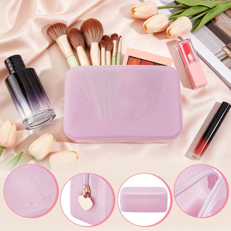 4Pcs Jelly Makeup Bag, Waterproof Travel Makeup & Cosmetics Pouch for Purse, Light Pink Toiletry Bag with Zipper, Cosmetic Make Up Organizer/Case for Hair Accessories and Daily Essentials