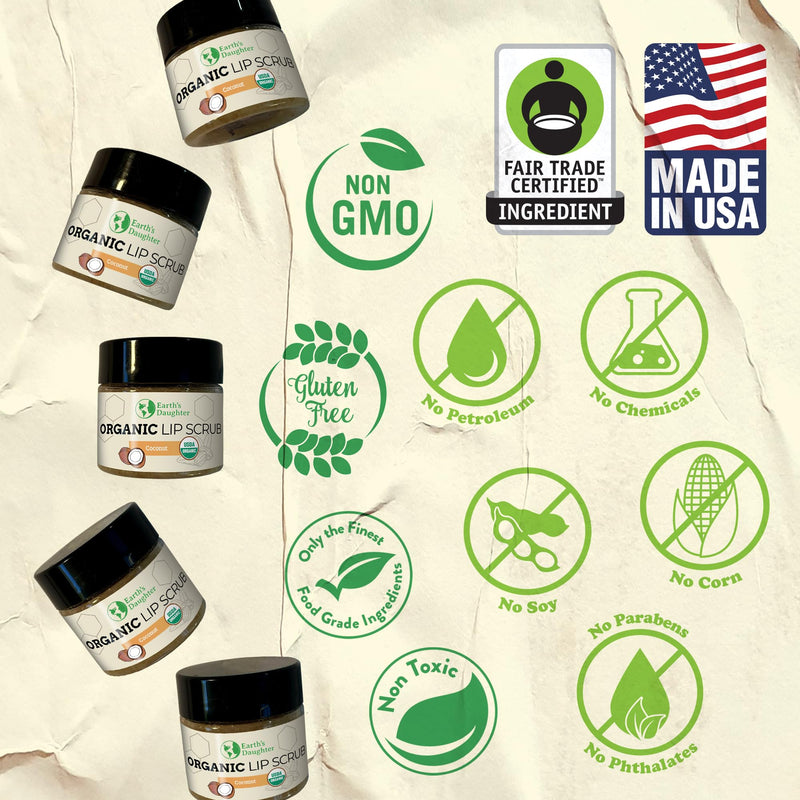 [Australia] - Earth's Daughter Organic Coconut Lip Scrub 0.7 oz - USDA Organic, Fair Trade, Sugar, Jojoba Oil, Beeswax, Coconut Oil, Calendula Extract Lip Scrub Coconut 