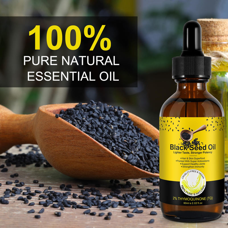 [Australia] - Black Seed Oil Organic Cold Pressed, 100% Pure and Natural Organic Black Seed Oil Liquid, Enriched with High TQ & Dynamic Harmony of Omegas 3 6 9, Hair Growth, Skin Cares, Nourishes and Hydrates Hair 