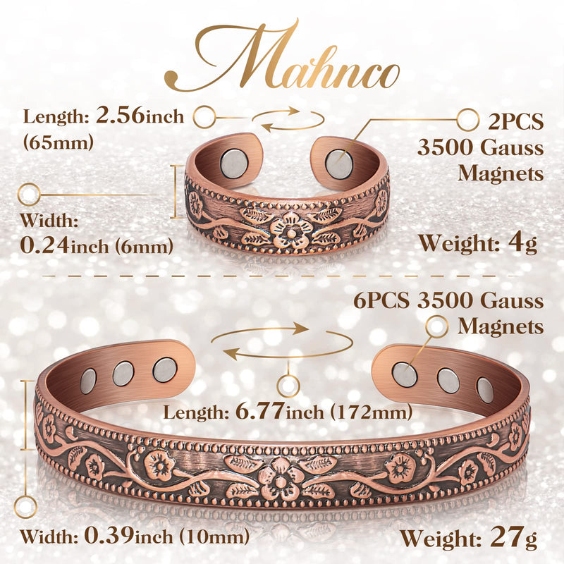 [Australia] - Lymphatic Drainage Ring & Copper Bracelet for Women, Magnetic Lymph Detox Ring and Magnetic Copper Bracelet, 100% Solid Pure Copper Jewelry Gift Copper-ring & Bracelet 