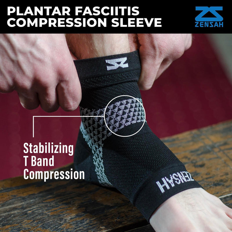 [Australia] - Zensah Plantar Fasciitis Sleeve - Relieve Heel Pain, Arch Support, Reduce Swelling - Compression Foot Sleeve, PF Sock Small 1 Pair - Black 