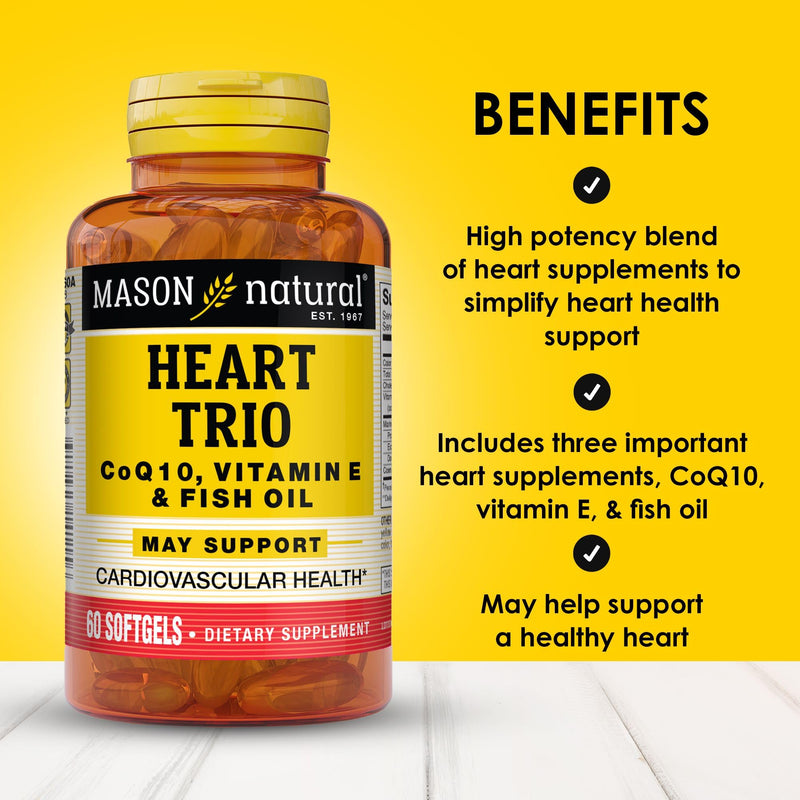 MASON NATURAL Heart Trio,Co Q10, Vitamin E & Fish Oil, 3 Month Suppy, Supports Normal Heart Health, 3 Pack 180