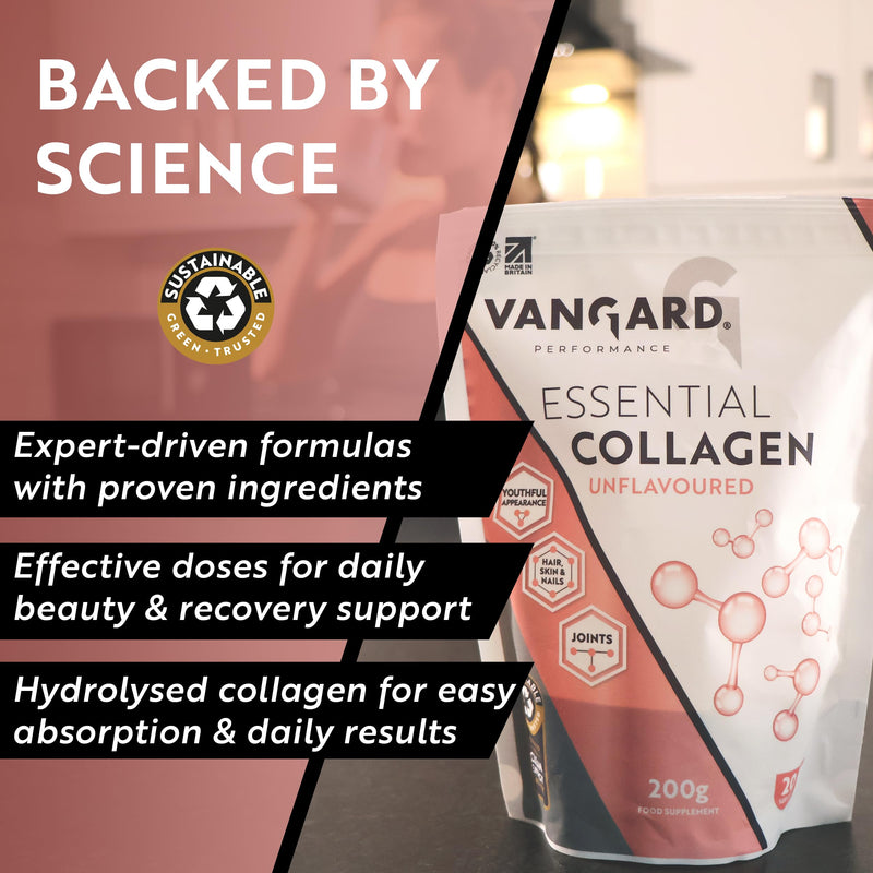 Vangard Essential Collagen Powder Unflavoured (200g - 20 Servings), Suitable for Halal Bovine Collagen to Support Skin, Hair Growth, Nails and Joints