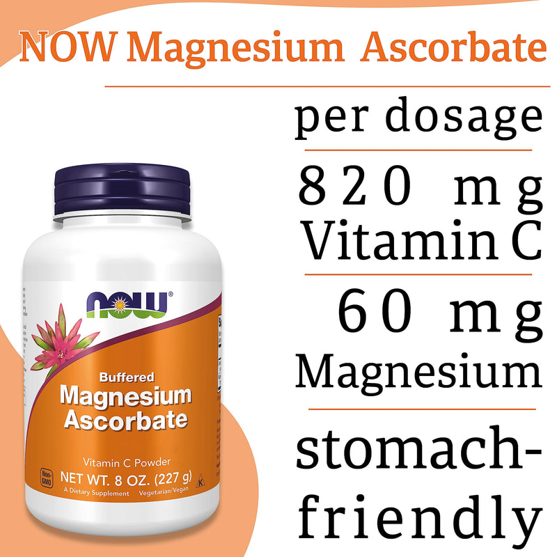 Now Foods, Magnesium Ascorbate, 227g Vegan Powder, Vitamin C, Minerals, Gluten Free, Soy Free, Vegetarian
