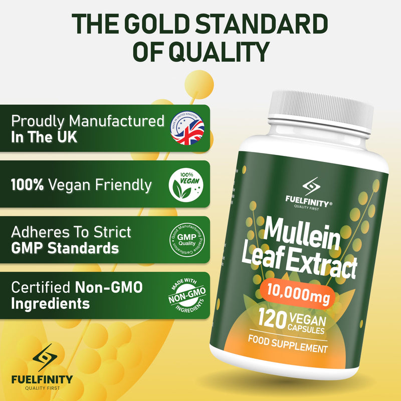 Mullein Leaf Extract for Lungs - 10,000 mg – Lung Cleanse & Lung Detox for Smokers – 120 Capsules - High Strength Respiratory Support - FuelFinity® - Vegan 1 Large Pack