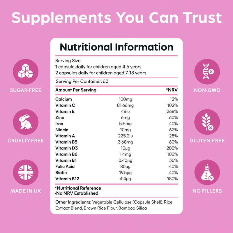 Purolabs Kids Multivitamin – High Strength Multivitamin for Kids with 14 Essential Nutrients – Daily Immune Support – Sugar-Free Vegan Capsules – A Clean Alternative to Kids Multivitamin Gummies