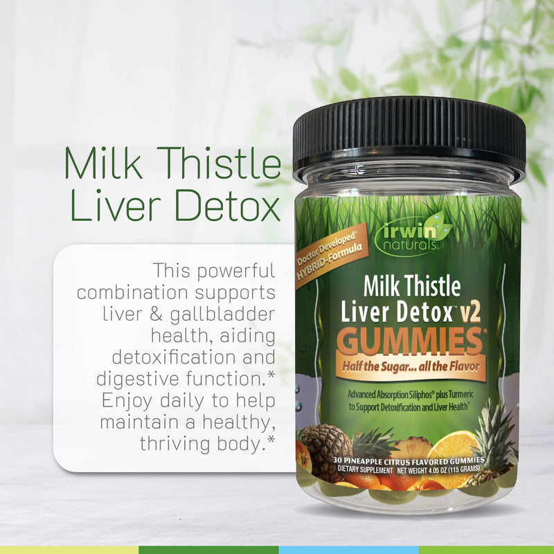 Irwin Naturals Milk Thistle Liver Detox Gummies Daily Wellness | 30 Gummies | Daily Liver Health | Siliphos Milk Thistle + AquaTurm | Gentle Detox Support | 30 Vegan Gummies