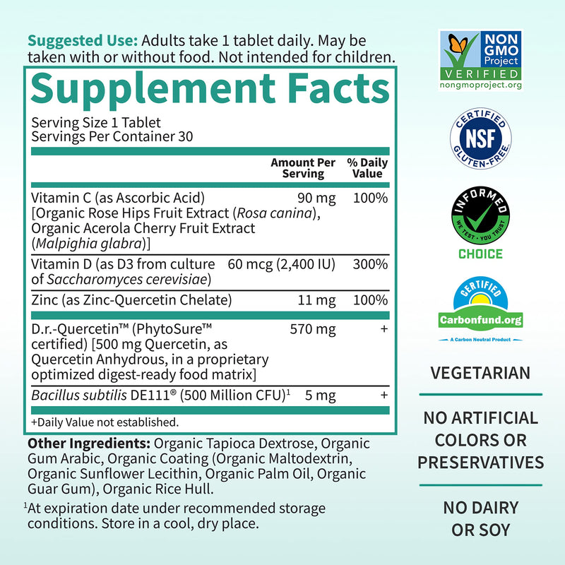 [Australia] - Garden of Life Quercetin Once Daily Immune System Support Supplement with Vitamin C, D & Probiotics – Dr Formulated – Immune Health, Respiratory Health, Skin Health, Gluten Free, Non GMO – 30 tablets 