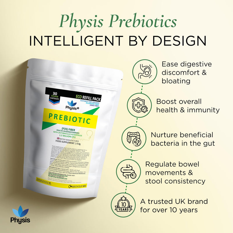 Physis Bio Cultures Blend Prebiotics | 30 Capsules | Pre and Probiotics for Gut Health | Bio Cultures Complex for Improved Digestion | Concentrated Lactobacillus Acidophilus Probiotics | Refill