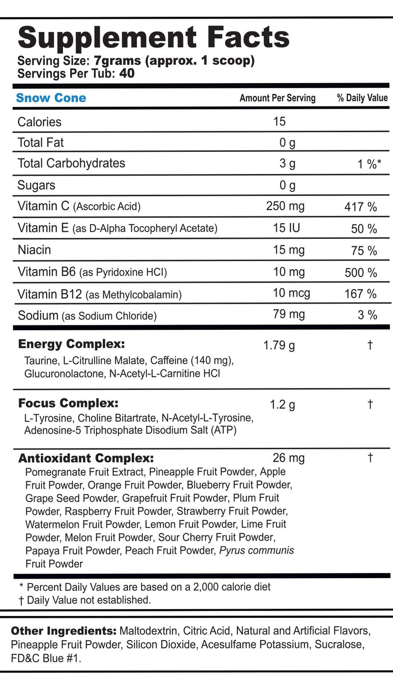 [Australia] - G Fuel Snow Cone Game-Changing Elite Energy Powder, Sharpens Mental Focus and Cognitive Function, Zero Sugar, Supports Immunity and Enhances Mood 9.8 oz (40 servings) 