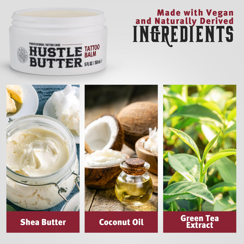 [Australia] - Hustle Butter Tattoo Aftercare 5oz Tattoo Balm, Heals + Protects New Tattoos and Rejuvenates Older Tattoos - 100% Vegan Cream No-Petroleum Tropical 5 Ounce (Pack of 1) 