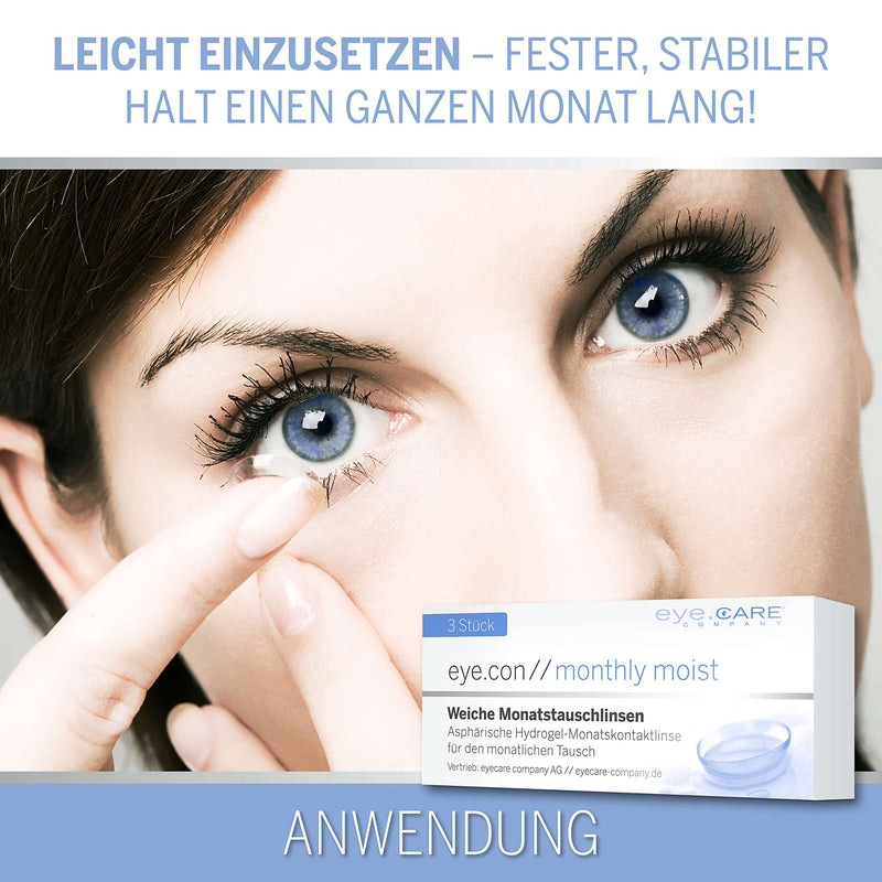[Australia] - Eye.Con Monthly Moist soft monthly lenses - 3 hydrogel contact lenses with strength for sensitive eyes. Contact lenses with 55% water content BC 8.6mm, DIA 14.3mm (-5.25, 8.6, millimeter, -5.25) 8.6 millimeter 1 piece (pack of 3) 
