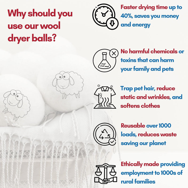 [Australia] - Wool Dryer Balls Organic Premium | 6 Balls XL, Ethically & Humanely Made, Natural Fabric Softener, Laundry Dryer Balls Reusable, Wrinkle Release, Organic Fabric Softener Ball, Say No! to Dryer Sheets 1 Pack of 6 Balls (XL) 
