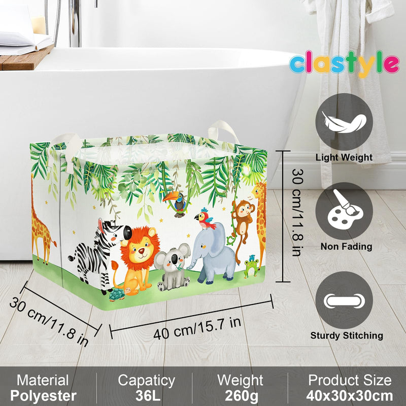 [Australia] - Clastyle Friendly Animals Party Nursery Storage Bins for Toys Books Rectangle Elephant Koala Monkey Safari Storage Basket Kids Collapsible Baby Gift Baskets for Bedroom, 15.7*11.8*11.8 in 40*30*30 cm 