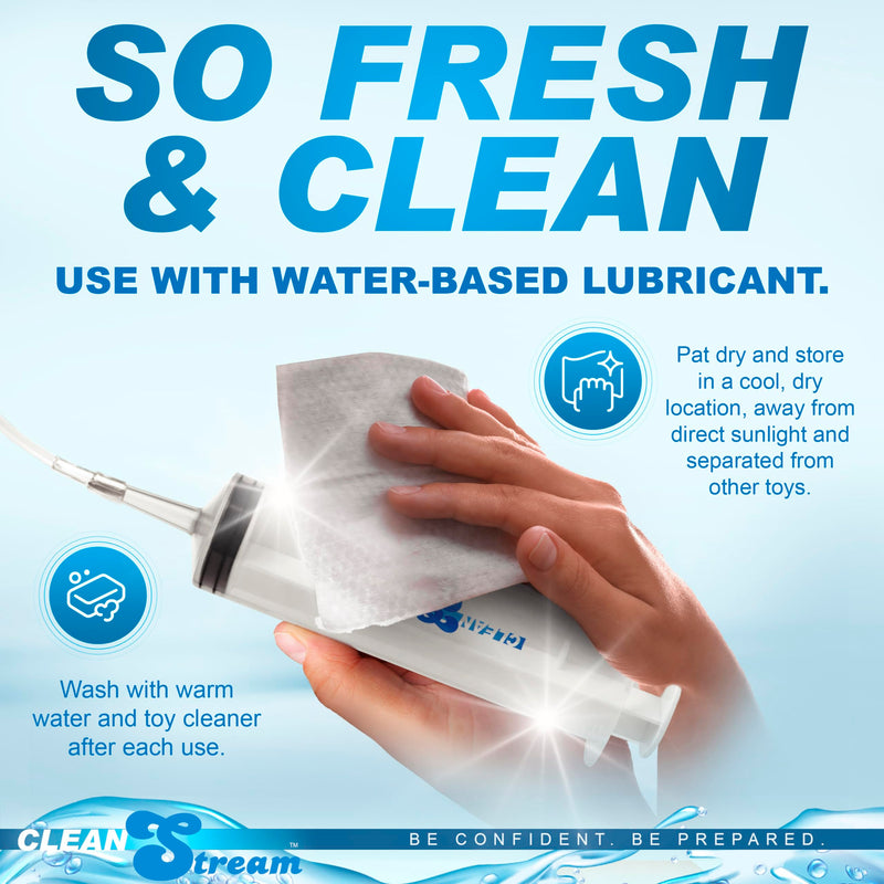 [Australia] - CLEANSTREAM 150mL Syringe w/Attachments for Beginners, Men, Women, & Couples. Fluid Syringe and Three Tapered Tips. Silicone Tube. 5 Pieces, Clear. 