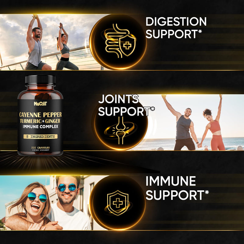 [Australia] - 210 Pills - Cayenne Pepper Capsules Organic with Turmeric, Ginger, Immune Support Complex as Elderberry, Echinacea, Garlic Bulb - Digestion, Heart Health & Body Management 