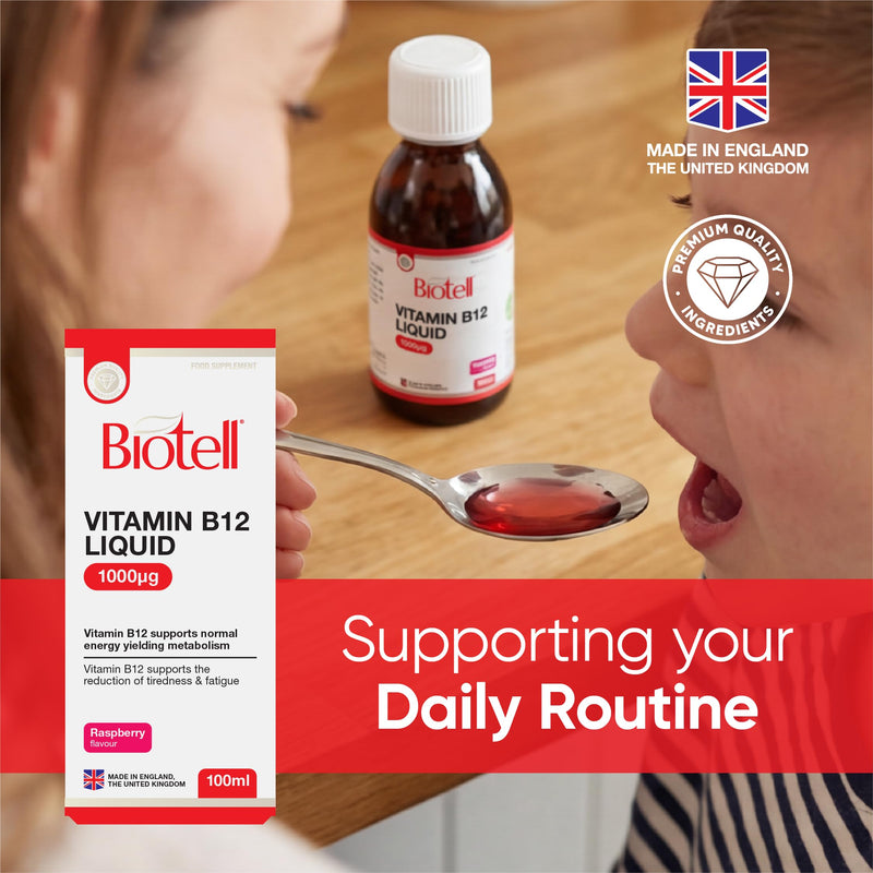 Vitamin B12 Liquid 1000µg – High Strength B12 Supplement – Supports Reduction of Tiredness and Fatigue – Energy and Immune System – Vegan and Vegetarian Friendly – Raspberry Flavour – 100ml