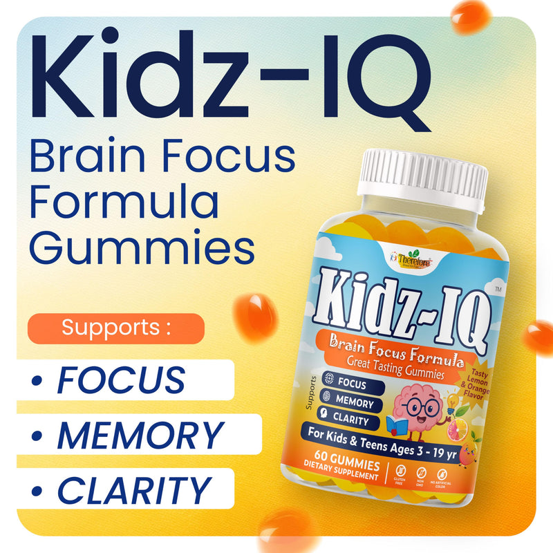 Kidz IQ Omega 3 for Kids, Focus Supplement for Kids, DHA Focus Gummies for Teens, Brain Supplements for Memory, Attention and Concentration Support, Orange Flavor, Non-GMO, Gluten-Free, 60 Gummies
