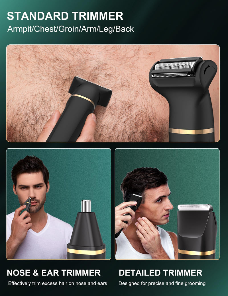 [Australia] - Intimate razor for men, 3-in-1 nose hair trimmer and razor for men, electric with standing charging station, wet and dry use, razor for men's intimate area for chest, legs, armpit, groin, nose, IPX7 black 