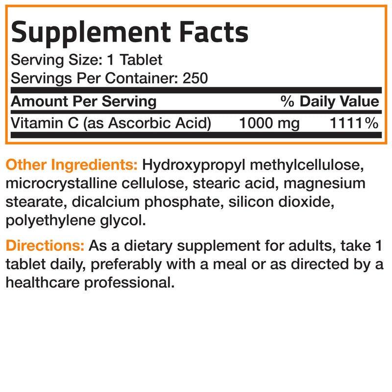 Bronson Vitamin C 1000 mg Sustained Release Premium Non-GMO Ascorbic Acid, 250 Tablets