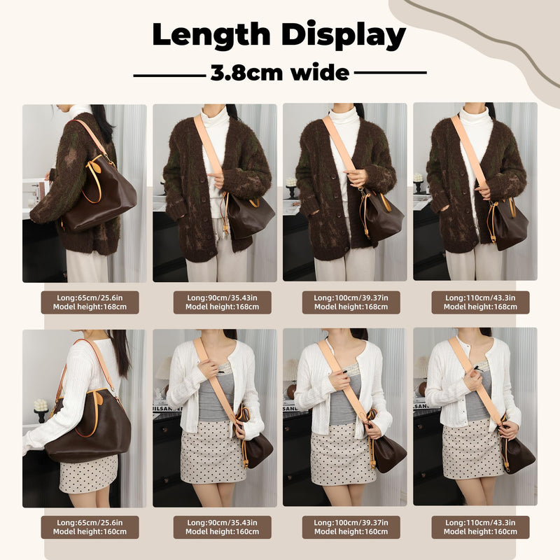 Vachetta Leather Strap for LV Neverfull Bag,Double Sided Usable Cowhide Crossbody Purse Strap for Handbag Beige 【25.6inch Long】,1.5inch Wide