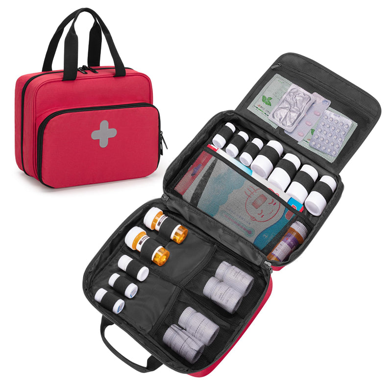 [Australia] - CURMIO Pill Bottle Organizer Portable Medicine Bag, Lockable Prescription Bottle Storage for Pill Bottles, Vitamins, Medical Supplements for Home Storage and Travel, Red (Empty Medicine Bag) 